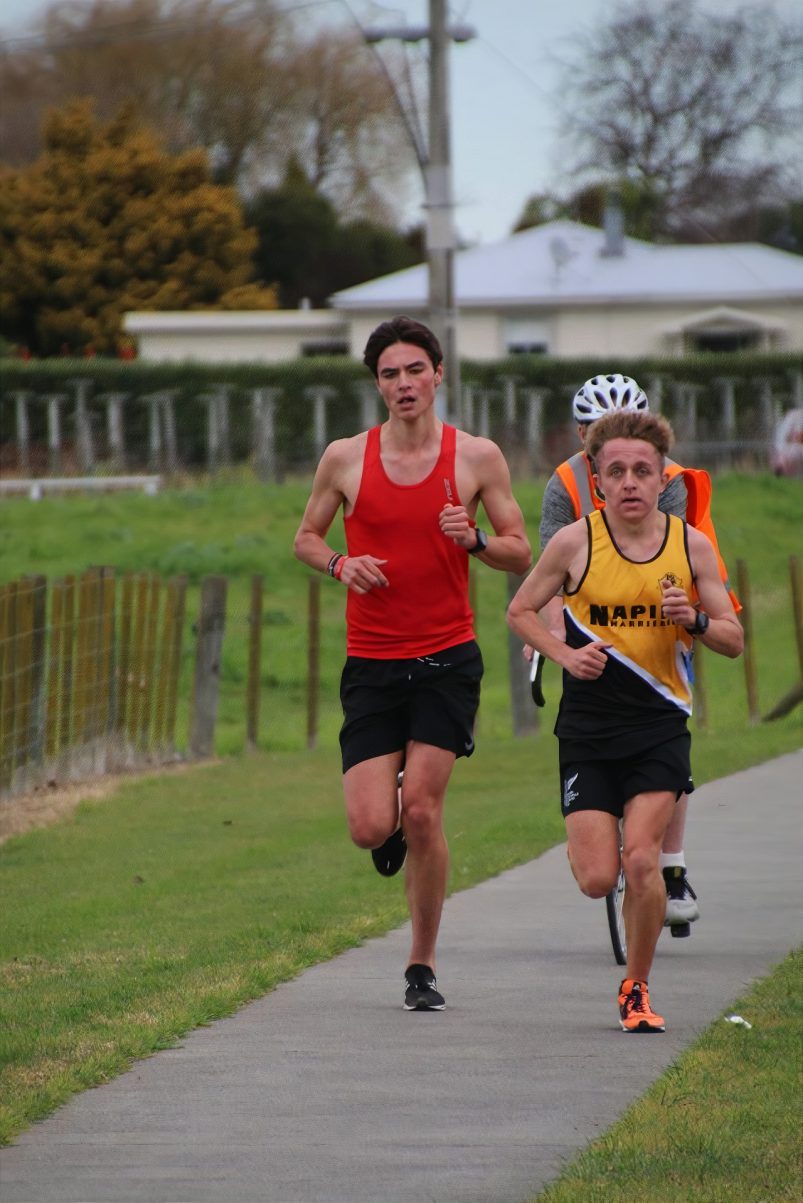 Napier Boys' High School year 13 runners Ollie Marshall (left) and Reid Livingston during the Cornford Cup Road Race.